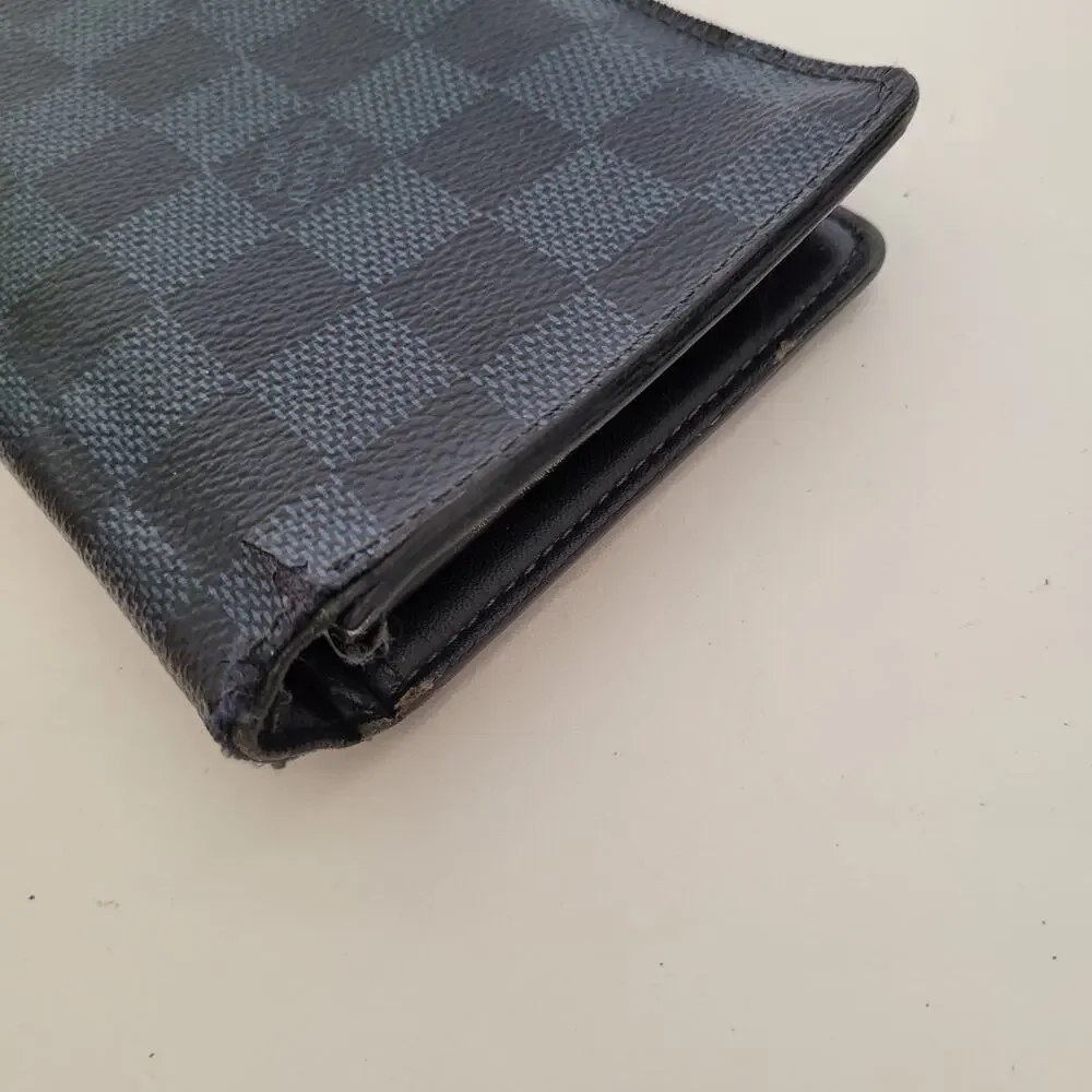 Vintage Louis Vuitton Damier Brazza Wallet Colalt Blue Black Bi-Fold Large Check